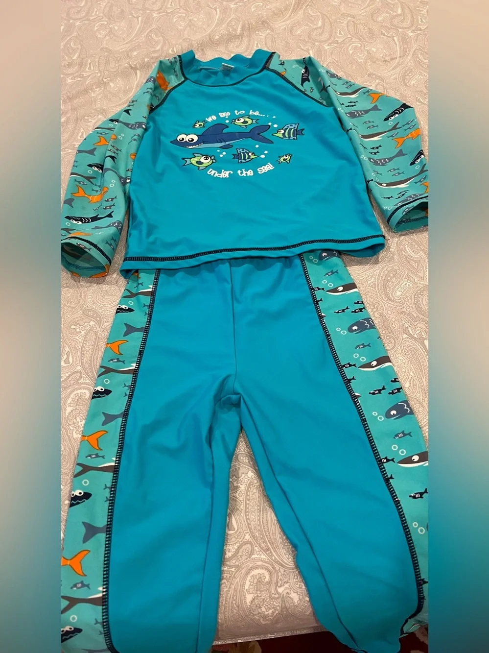 Boy’s Blue Ocean Rash Guard swimming set with Fish Print for 116/122 cm boys